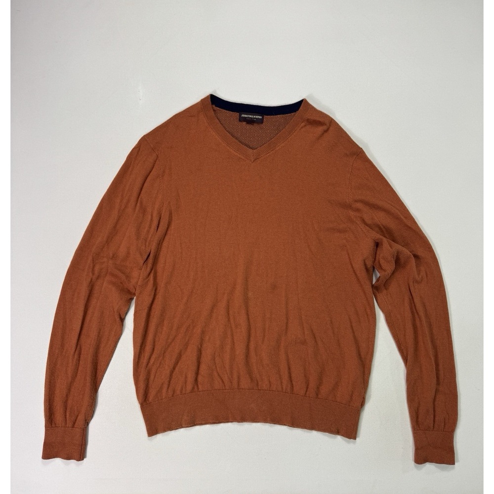 Johnston & Murphy Men's Large Orange Alpaca Silk V-Neck Sweater Lightweight